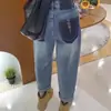 Jeans Harem Elástico Feminino Plus Size para Corpo em Forma de Pera Novo Emagrecedor Gordura mm Cintura Alta Calças Retas Estilo Pai-