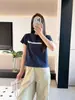 Camiseta Básica de Verão 100% Algodão Ombro Normal Estampa de Letra Manga Curta Camada Interna Camada Externa Top Feminino Versátil Emagrecedor Simples