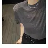 Nueva Moda Sencilla Delgada Máscara de Lana Camiseta de Manga Corta para Mujer Holgada Adelgazante Cuello Redondo Tejida Camisa de Media Manga