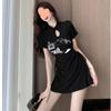 Nuevo vestido cheongsam con hebilla de estilo chino para mujer, vestido de verano con estampado de Spice Girl, manga corta, falda plisada con cordón y cintura a la cadera.