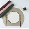 Mantel Semi-Circular Impermeable y Resistente al Aceite de Piel Sintética PU, Color Sólido, Mantel Aislante Térmico Estilo Ins, Artículos para Hotel y Hogar, Base para Plato