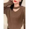 Top Halter de Punto con Cuello en V Estilo Hong Kong 2025 Otoño con Diseño Único, Prendas de Punto Primavera y Otoño para Mujer, Ropa de Abrigo Personalizada Estilo Coreano