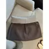 Falda Corta de Lana Patchwork Color Café Melard con Cintura Baja para Mujer, Otoño e Invierno, Elegante Falda de Punto Anti-Exposición para Figuras Pequeñas