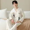 Algodón PuroPijama para Hombre Primavera y Otoño Camisa de Manga Larga Cuello Camisero Botón Abierto Holgado Conjunto para Estar en Casa Casual Modelo Nuevo 2026