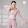 Traje de práctica de baile clásico de manga corta para adultos, nuevo estilo, top de manga corta con vuelo pequeño, elegante para mujer, baile chino