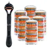 Nueva rasuradora manual para hombre de cinco capas, color naranja, con mango metálico mate y cabezal de cuchilla multicapa de acero inoxidable