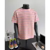Camiseta de Manga Corta con Rayas de Contraste Estilo Americano para Hombre 2025 Verano Nueva Marca de Moda Casual Versátil Top Unisex de Media Manga