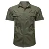 Nova camisa de manga curta estilo militar de verão, leve, masculina, casual para atividades ao ar livre, algodão, tamanho grande, multi-bolsos, camisa de trabalho para jovens