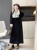 Vestido midi informal holgado de algodón con costuras de encaje francés elegante para mujer, otoño e invierno, manga larga