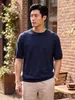 Nova camisa de malha 100% lã pura de outono para homens, camiseta de manga curta, gola redonda, camisa base de meia-manga, top casual versátil