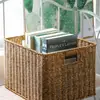 Cesta de almacenamiento de armario nórdico, caja de almacenamiento tejida, cesta organizadora simple para sala de estar, tejido de imitación de ratán