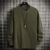 Camisa de Algodón Otoñal de Cuello Redondo de Manga Larga 2026 para Jóvenes, Corte Holgado, Capa Base Versátil, Suéter Casual, Camiseta Lisa para Hombre