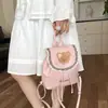 Mochila Infantil Xadrez com Renda de Urso para Meninas Mochila Fofa com Cordão para Jardim de Infância Viagem de Bebê Mini Mochila Escolar