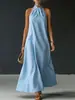 Vestido de verano primavera nuevo para mujer, de Amazon transfronterizo europeo y americano, de un solo color, ajustado, elegante, sin mangas, con cuello halter, hombros descubiertos