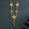 Conjunto de Tres Piezas Boda Flor de Durazno Anillo de Flor Dorada para Mujer Collar de Oro Macizo Colgante Pulsera Regalo de Vacaciones Cumpleaños para Novia