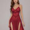 Transfronterizo 2025 Amazon Nuevo Camisón Sexy Europeo y Americano Falda Larga Transparente con Abertura para Mujer