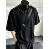 Estilo de Diseño Americano High Street Decoración con Remaches Metálicos Camiseta de Manga Corta a la Moda Unisex Holgada Marca Trendy Top Genial