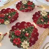Tenu Comercio Exterior Más Vendido Set de 4 Posavasos Redondos con Estampado de Árbol de Navidad Rojo Decoración Navideña, Antideslizantes y Duraderos, Estilo Americano