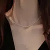 Colar de Pérolas Retrô Francês Feminino Design de Nicho Sensação de Alto Padrão Corrente de Clavícula de Prata Esterlina Corrente de Colar Elegante da Moda Versátil