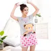 Pantalones largos populares transfronterizos cuello redondo dibujos animados lindos traje de pijama para mujer ropa de casa se puede usar afuera
