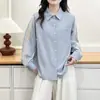 Especial 100 kg Tallas Grandes Otoño Temprano Nueva Moda Estilo Coreano Camisa Hueca de Patchwork, Blusa Elegante para Mujer 0956