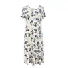 Pijama Nuevo Estampado de Comercio Exterior Europeo y Americano para Mujer, Camisón Estampado con Volantes, Vestido Largo Holgado de Verano con Cuello Redondo, Tallas Grandes