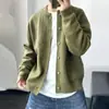 Cárdigan de Lana Estilo Japonés para Hombre Primavera y Otoño Estilo de Hong Kong Tejido de Punto Chaqueta de Cuello Redondo Simple Holgada Chaqueta de Tejido de Punto Engrosada