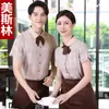 Ropa de Trabajo de Hotel Ropa de Verano para Mujer Hotel Restaurante Occidental Cafetería Catering Camisa de Manga Corta de Camarero Uniforme de Restaurante de Olla Caliente