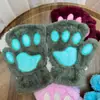 Guantes de Garra de Gato Felpa Medio Dedo Huella de Oso Sin Dedos Lindos para Mujer Terciopelo Grueso Guantes de Cuello de Gasa Dibujos Animados Guantes Cálidos