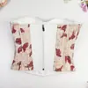 Jacquard Francés Hermoso Tirante con Cremallera Trasera con Almohadilla en el Pecho Sexy Ajustado Floral Espina de Pez Top de Alto Grado Blanco