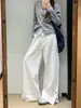 Pantalones Anchos de Algodón Puro con Botones y Bloques de Color para Mujer, Nuevo Estilo Otoño, Cintura Alta, Pierna Recta Holgada, Pantalones Deportivos con Caída, Pantalones Largos