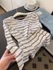 Sensación Perezosa y Cómoda~Camiseta de Manga Larga a Rayas Retorcidas Ins Chic Estilo Hong Kong para Mujer Otoño Nueva Holgada Look Adelgazante Top