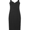 Tejido de punto moderno transfronterizo europeo y americano, Vestido negro sencillo y elegante con un ambiente único, Longitud midi, Elástico, Tirantes anchos elegantes
