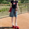 Shorts de Mezclilla Azules Vintage Estilo Retro Americano de Cinco Puntas para Mujer 2025 Nuevos de Cintura Alta Sueltos Versátiles Rectos de Pierna Ancha