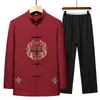 Traje de Verano de Algodón y Lino de Manga Larga Estilo Tang para Pareja de Abuelos Traje de Verano Estilo Chino para Hombres de Edad Media y Mayores Traje de Verano para Papá