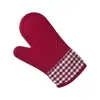 Guantes cortos de tela a cuadros con punta de arroz, para horno microondas, aislamiento térmico, antiescaldaduras, universales, de algodón de dos dedos.