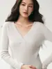 Elegancia intelectual, diseño ajustado, suéter de cachemir con cuello en V de punto trenzado para mujer, suéter adelgazante, top de otoño, camiseta básica de punto