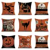 Funda de almohada de lino para Halloween, funda de cojín para reposacabezas impresa