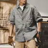 Camisa de Trabajo Retro Americana para Hombre de Manga Corta 100% Algodón Verano Marca de Moda Holgada Talla Grande Estilo Japonés Camisa Chaqueta Casual para Hombre