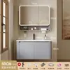 Gabinete de Baño Espacioso Engrosado Combinación Crema Lavabo de Esquina Redonda Lavabo de Baño Lavamanos Cerámico Integrado Ocio