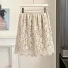 Nueva colección otoño e invierno 2026: falda midi de encaje flocado con cintura elástica, de tiro alto y disponible en tallas grandes