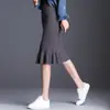 Saia de Tricô Cintura Alta Confortável Visual Slim Alta Outono e Inverno Saia de Quadril Moda Retrô Elegante Saia Folha de Lótus