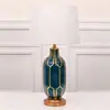 Lámpara de Mesa para Dormitorio Cerámica Lámpara de Mesa de Noche Nuevo Chino Azul Verde Moderno Americano Simple Lámpara de Mesa Decorativa para Sala de Estar 569