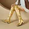 Botas altas para mujer 2026 modelo de comercio exterior puntera cuadrada tacón medio grueso cremallera lateral 32-46 botas altas para actuación en escenario