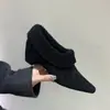 Zapatos grises de peluche con punta para mujer, que aumentan la altura, sin cordones, para Otoño/Invierno 2026, de nicho, de tacón alto, de felpa, cálidos, de algodón