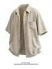 Camisa de Manga Corta Estilo Old Money para Hombre, Camisa Lavada Imitación Lino Retro Americana, Top Casual de Verano Estilo Japonés Holgado