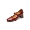 Calzado de Piel de Vaca Lavada de Primera Capa de Lujo Ligero con Tacón Grueso de 6 cm Nuevo Estilo 2025 Zapatos de Una Sola Capa con Tira de Tobillo Mary Jane para Mujer talla grande