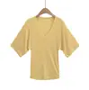 675-25 Nuevo Estilo de Verano Estilo Europeo y Americano Lyocell Sexy Cuello en V Profundo Ceñido a la Cintura Manga Corta Estilo Perezoso Top Camiseta para Mujer