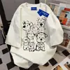 Camiseta Casual Solta Vintage com Estampa Divertida de Cachorro Estilo Japonês 2025 Verão Nova