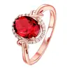 Europeu e Americano Mais Vendido Amazon Criativo Anel de Rubi Banhado a Ouro Rosa 18K Cor Cristal Tesouro Anel Banquete Noivado